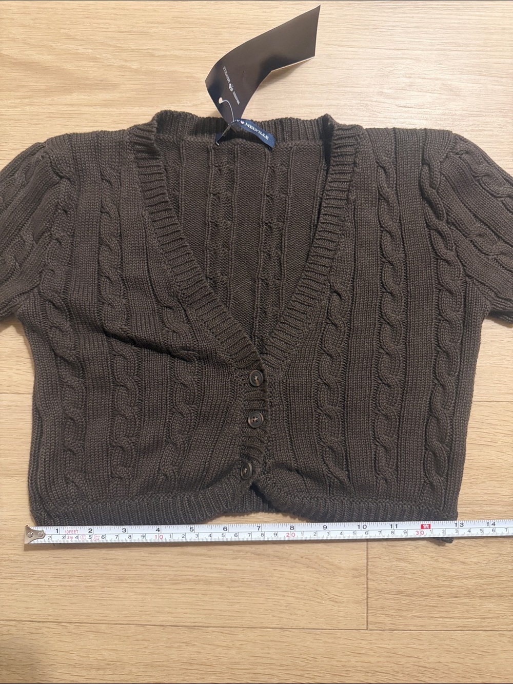 Brandy Melville Cable Knit Short Sleeve Cropped Cardigan - Dark Brown - Picture 6 of 9